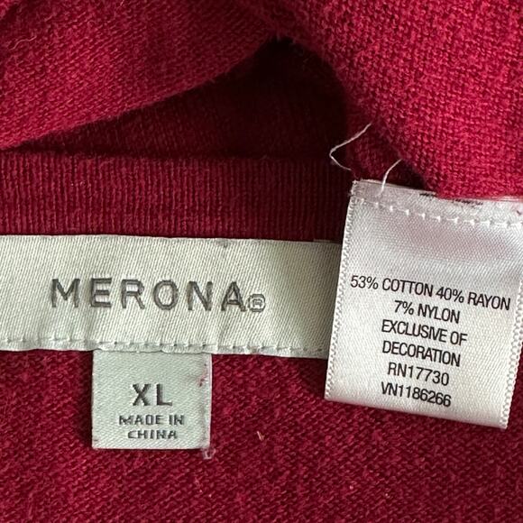 Merona Ruffled Cardigan Sweater XL Dark Red Party Holiday Cottagecore VGUC - Picture 7 of 8